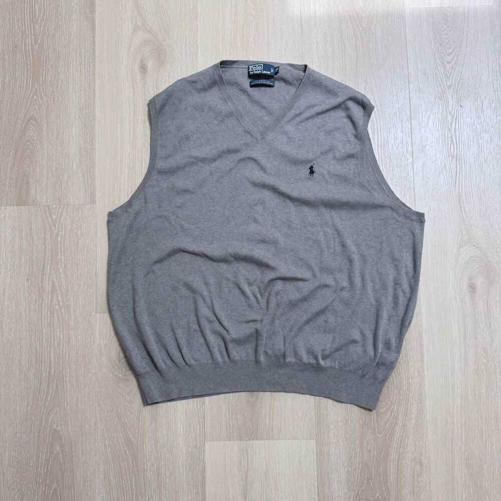 Polo Ralph Lauren 3XB Big Men Gray Pima Cotton V-Neck Sweater Vest Preppy Golf